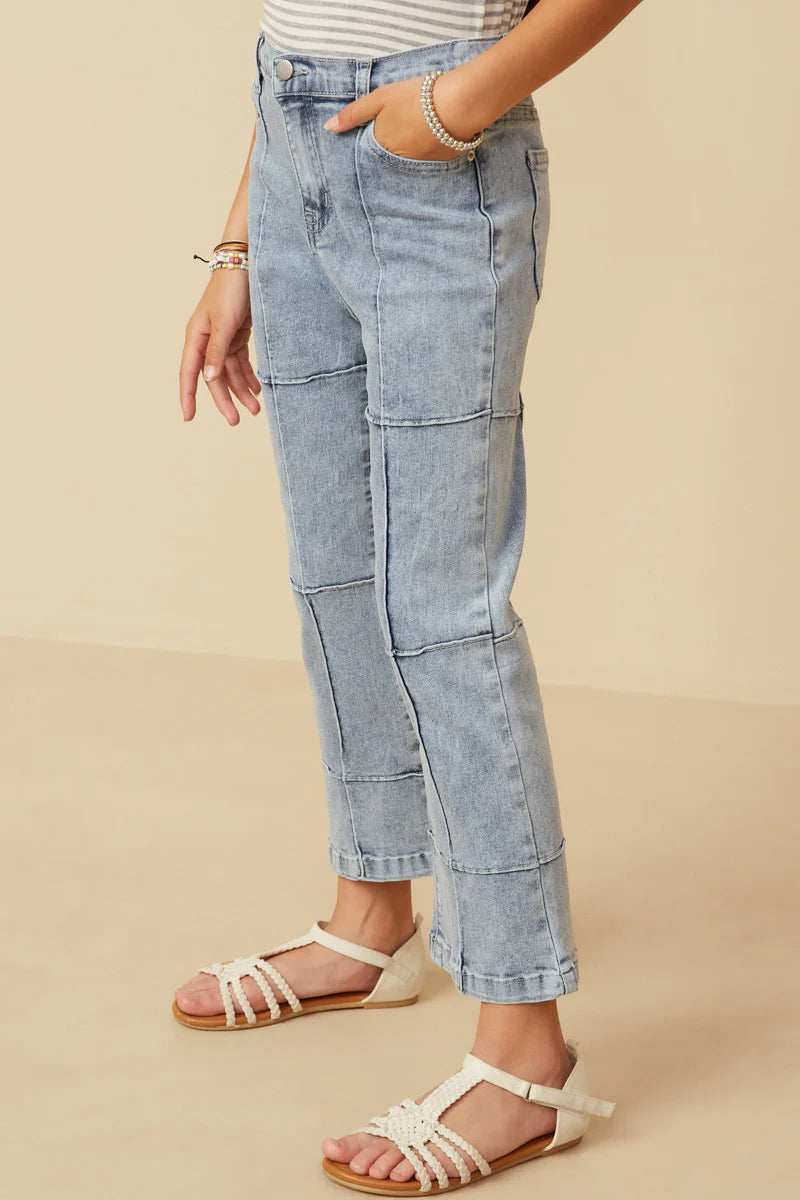 Lily Girls Washed Paneled Detail Denim Jeans