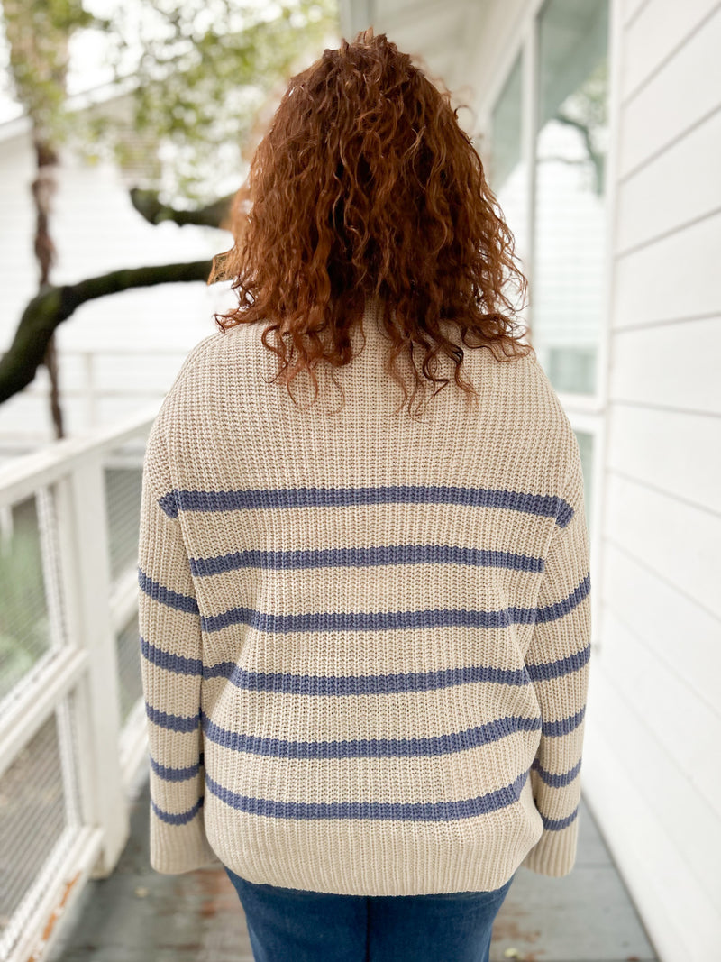 Groveton Taupe and Denim Striped Sweater