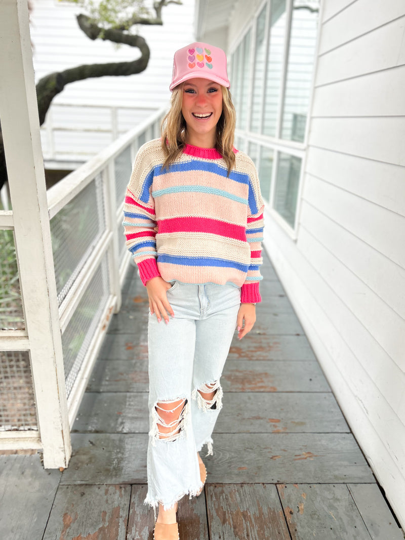 Hamlin Periwinkle and Pink Textured Sweater
