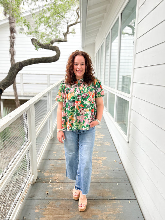 Lockney Kelly Green Floral Blouse