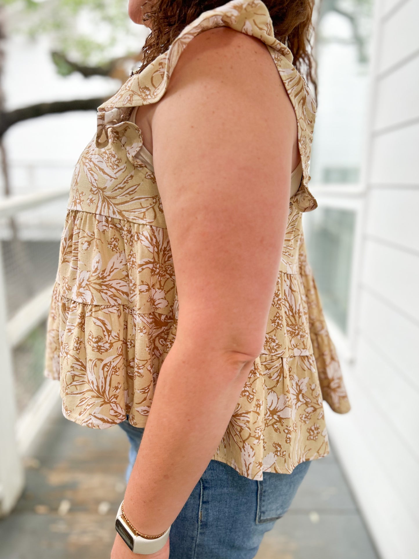 Encinal Floral Tank with Flutter Sleeves